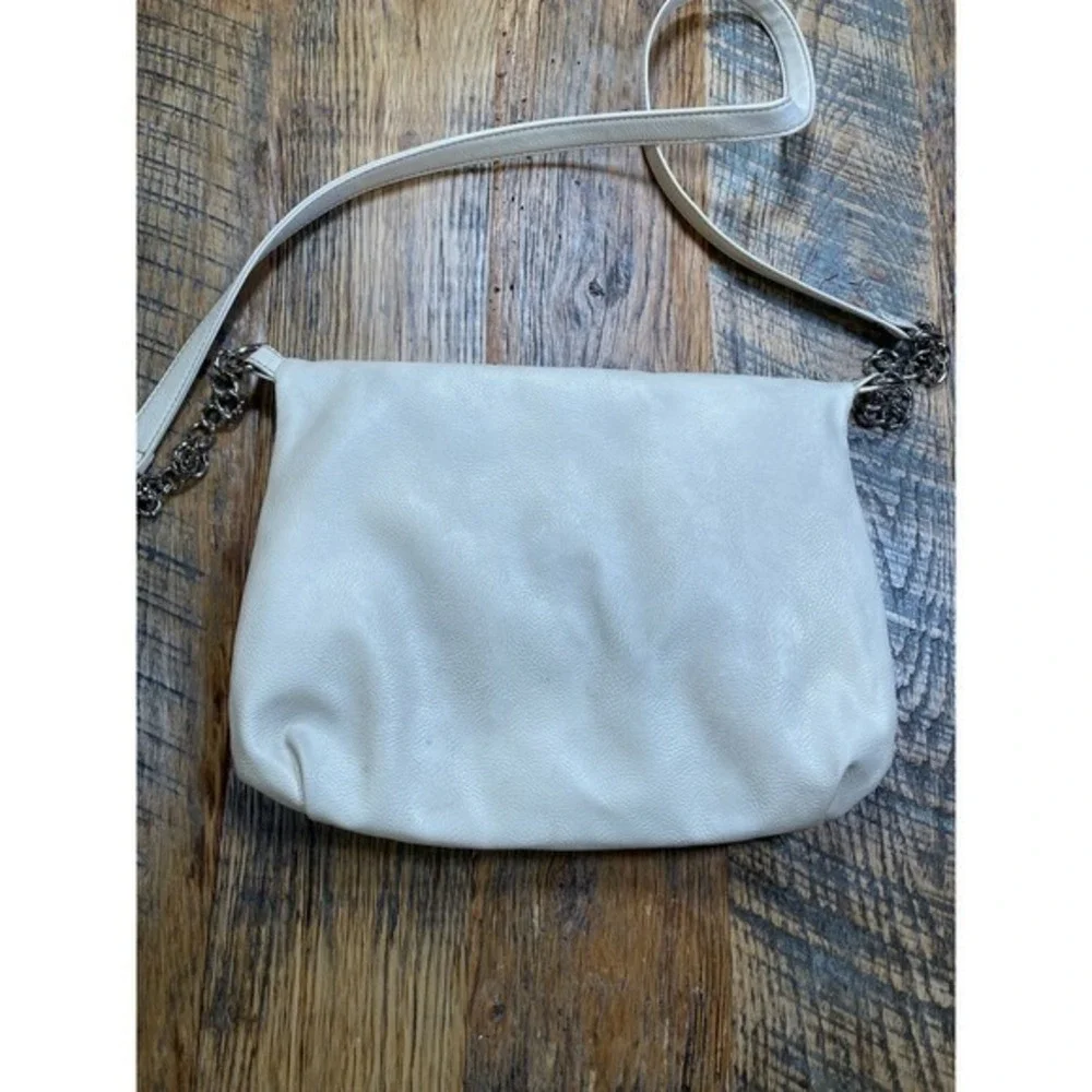 Vintage Nine West Tan Leather‎ Foldover Tassel Crossbody Bag Luxury Silver Chain